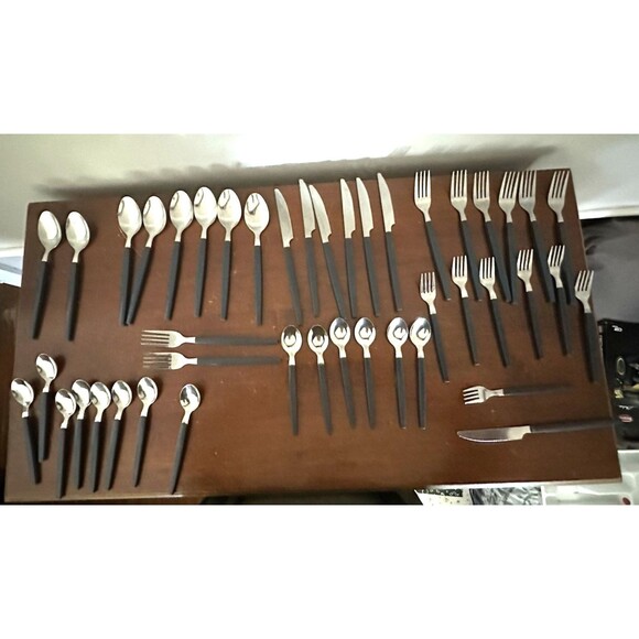 Vintage Blue Handled Stainless Steel Flatware Set 43 Pc. Service Of 6 plus extra - Picture 1 of 13